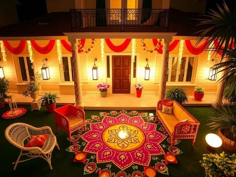 House Flipper Diwali Event House Flipper Diwali event showing a home decorated with lights, rangoli and traditional Indian decor