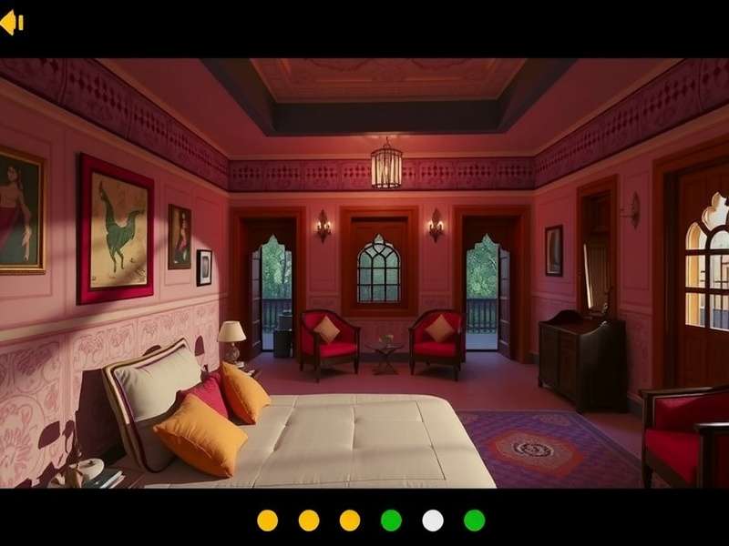 Indian Haveli in House Flipper House Flipper Indian version showing a traditional haveli interior with jharokha windows and rangoli